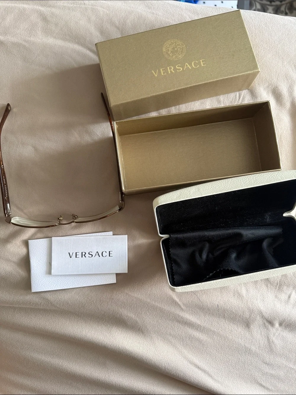 Versace Gold Metal Rectangular Women's Glasses with White Case